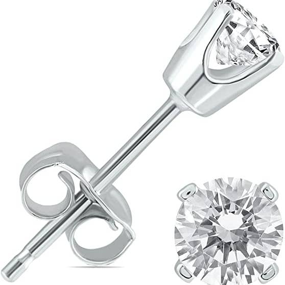 14k White Gold 1/4 Carat 4 Prong Solitaire Genuine White Diamond Stud Earrings for wholesale by Paris Jewelry
