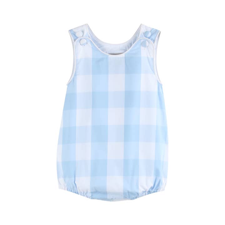 Large Blue Check Bubble Romper for wholesale by Lil Cactus