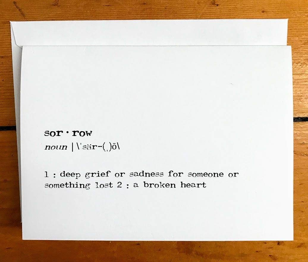Alison Rose Vintage – wholesale Sympathy card – sorrow definition sympathy greeting card in typewriter font1