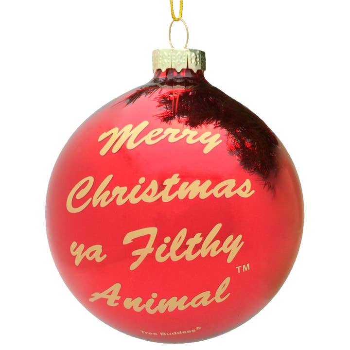 Merry Christmas Ya Filthy Animal ® Glass Christmas Ornament for wholesale by Tree Buddees