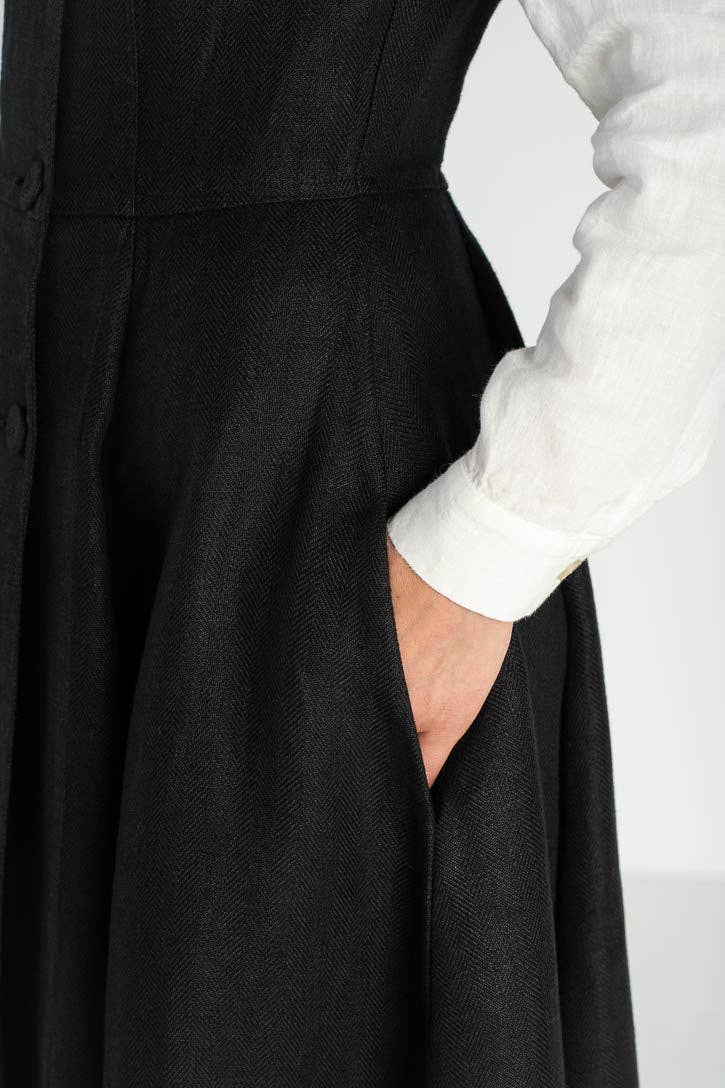 Son de Flor - Wholesale Dress - Women's - Rosa – Midi Linen Dress with Double-Button Front8