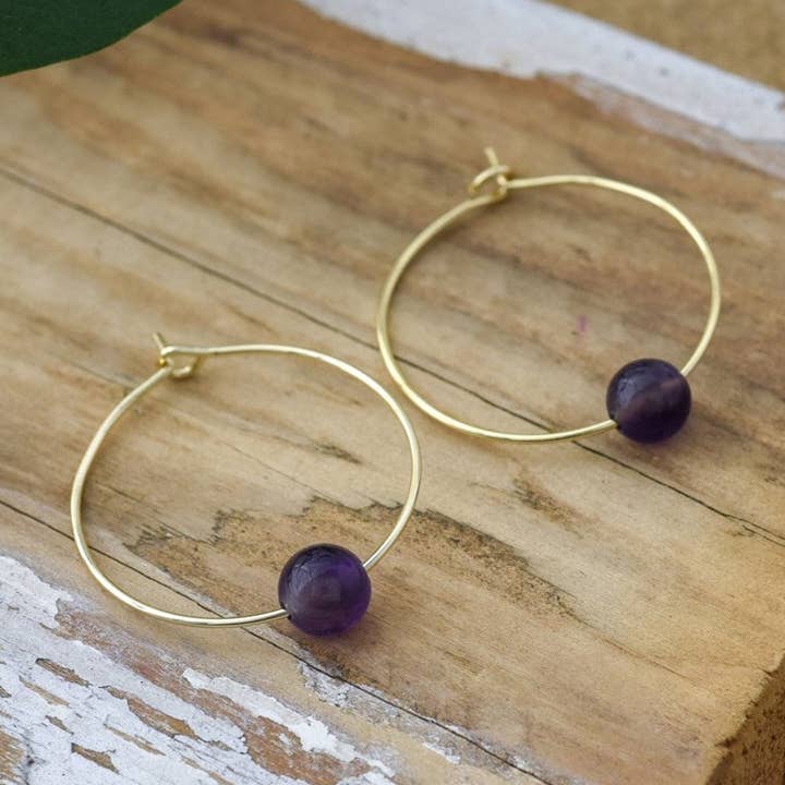 bohemian whispers hoops-amethyst for wholesale by Wild Abandon Jewelry
