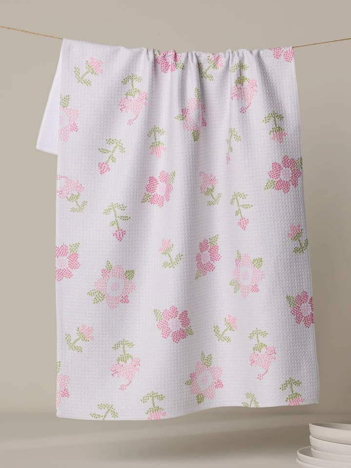 Torchon floral au point de croix pour la vente par Geometry