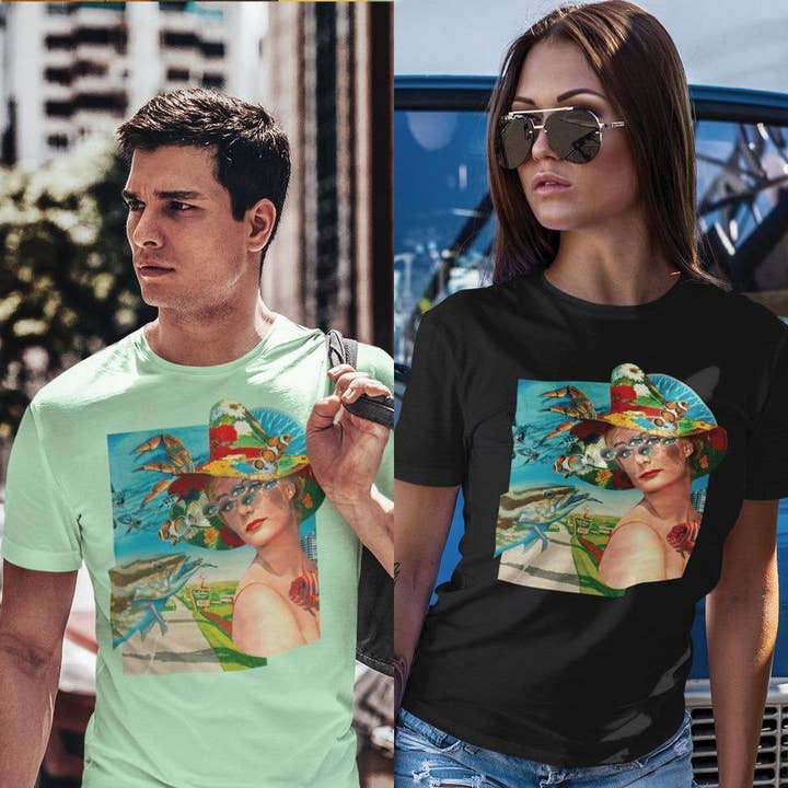 Roadtrip Fascinator T-shirt met ronde hals, uniseks voor wholesale door Joan Seed Studio inc.