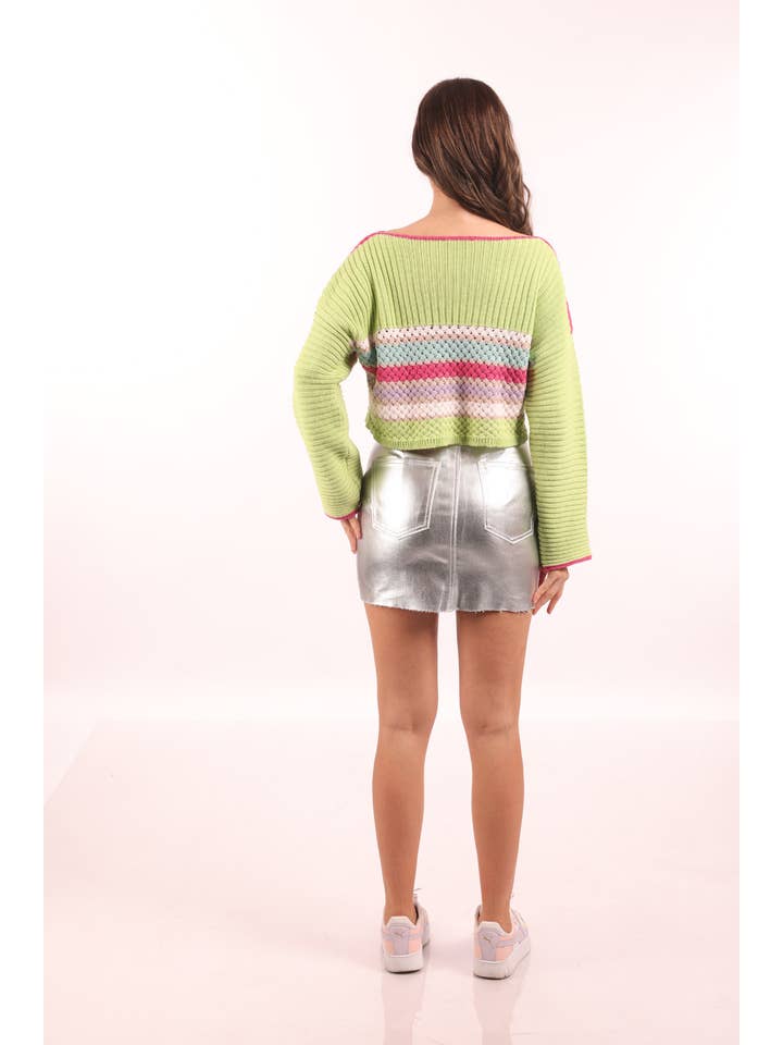 My 9Teen - Wholesale Knit Sweater - Women's - Knitted Multicolor Striped Sweater6
