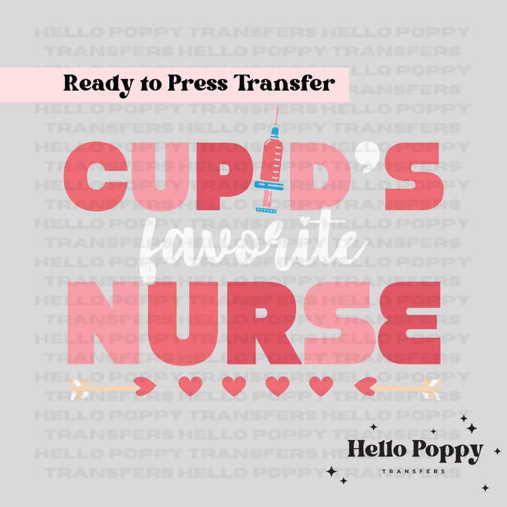 Transfert DTF polychrome de l'infirmière préférée de Cupidon pour la Saint-Valentin pour la vente par Hello Poppy Transfers