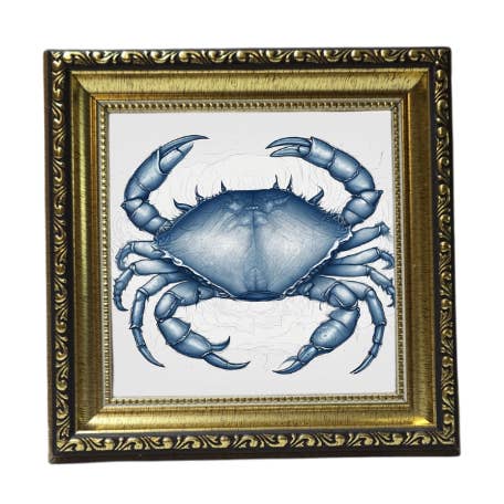 Antique Gold Frame Blue Crab In Navy And White for wholesale by Boulder Innovations