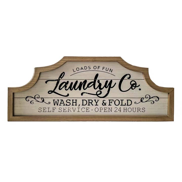 Wood 31.5" White Loads of Fun Laundry Arch Top Wall Sign for wholesale by VIP Home & Garden