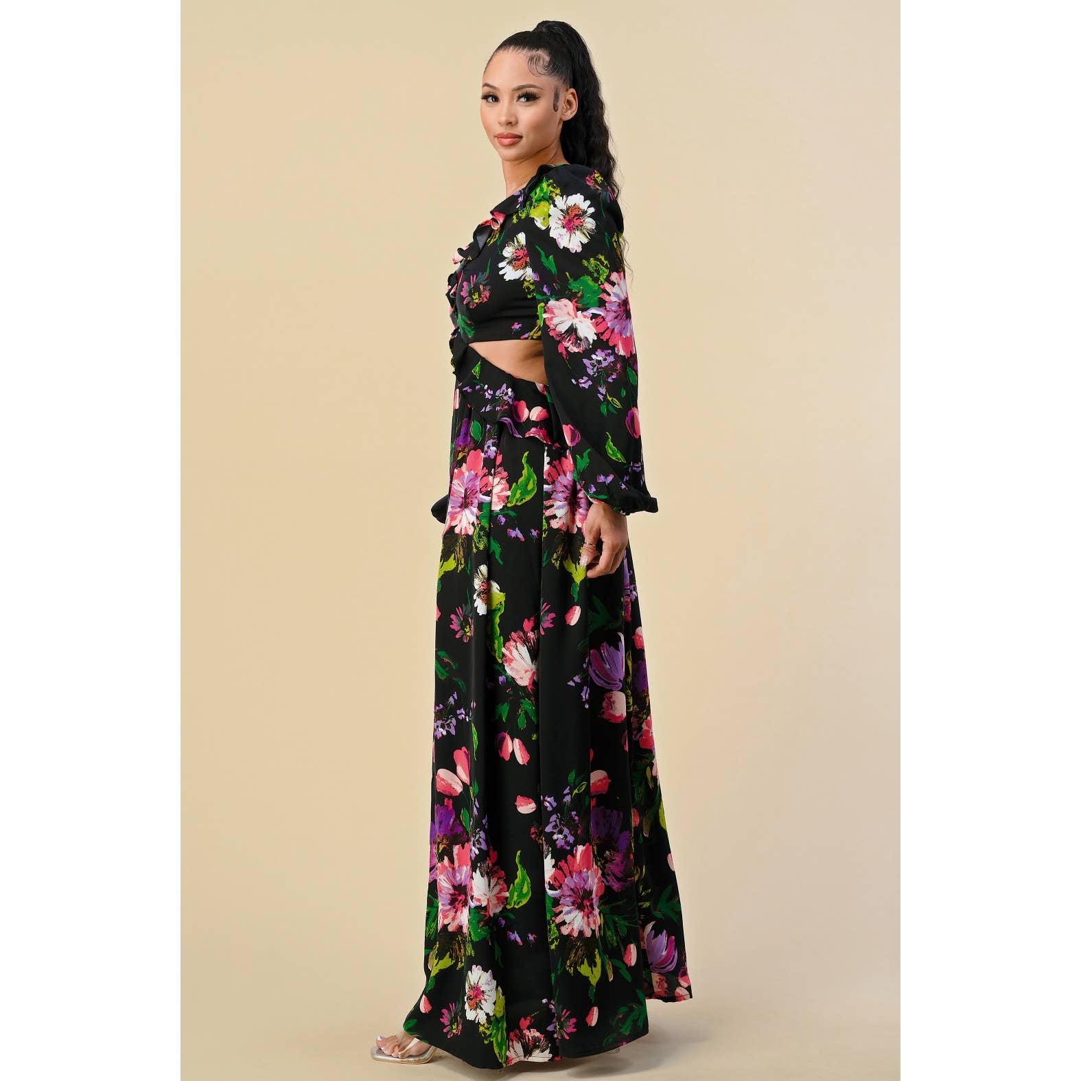 The Sang - Vente Robe – femme - SD3100520-2 - ROBE LONGUE À COL EN V PROFOND À IMPRIMÉ FLORAL5