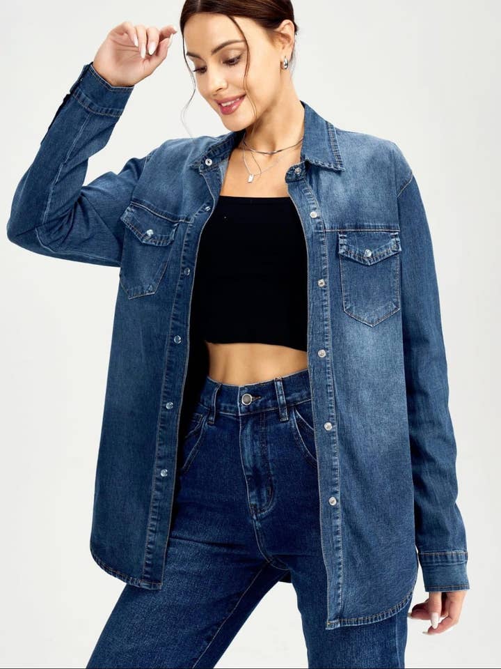 Vintage bomullsdenim pärlskjorta för wholesale av Kurt Muller