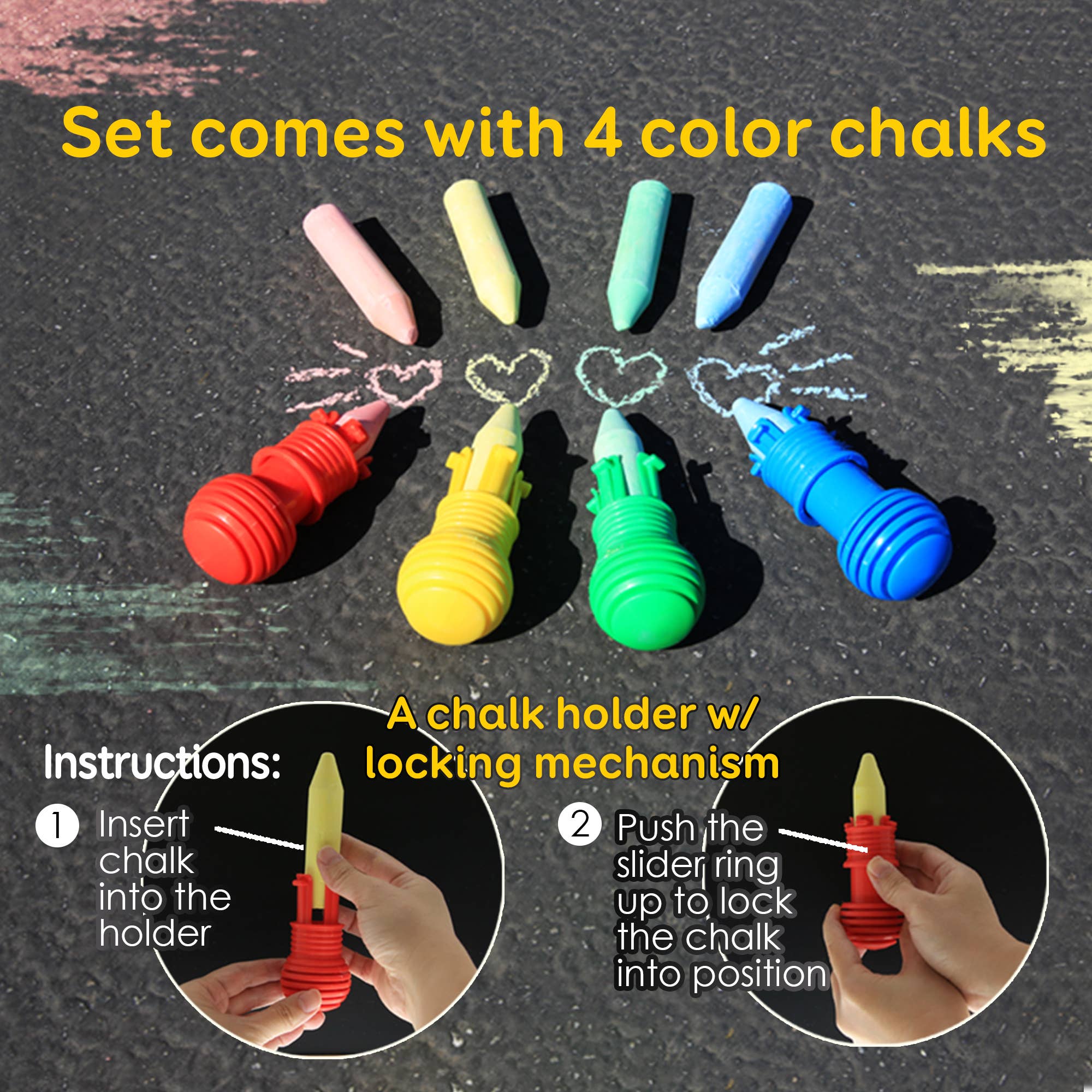BAZIC Products - Wholesale Chalk - 4 Sidewalk Chalk & 1 Chalk Holder1