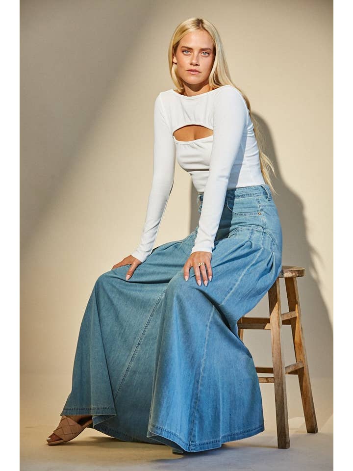 WIDE LEG PALAZZO FLOWY DENIM JEANS HIGH RISE PANTS for wholesale on Faire6