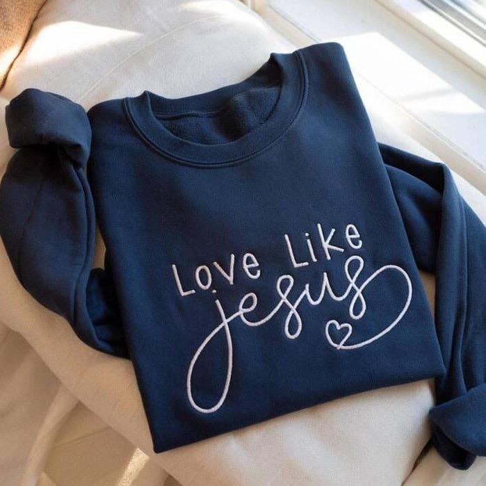 Embroidered Love Like Jesus Christian Sweatshirt for wholesale by STRONG N FREE CDN