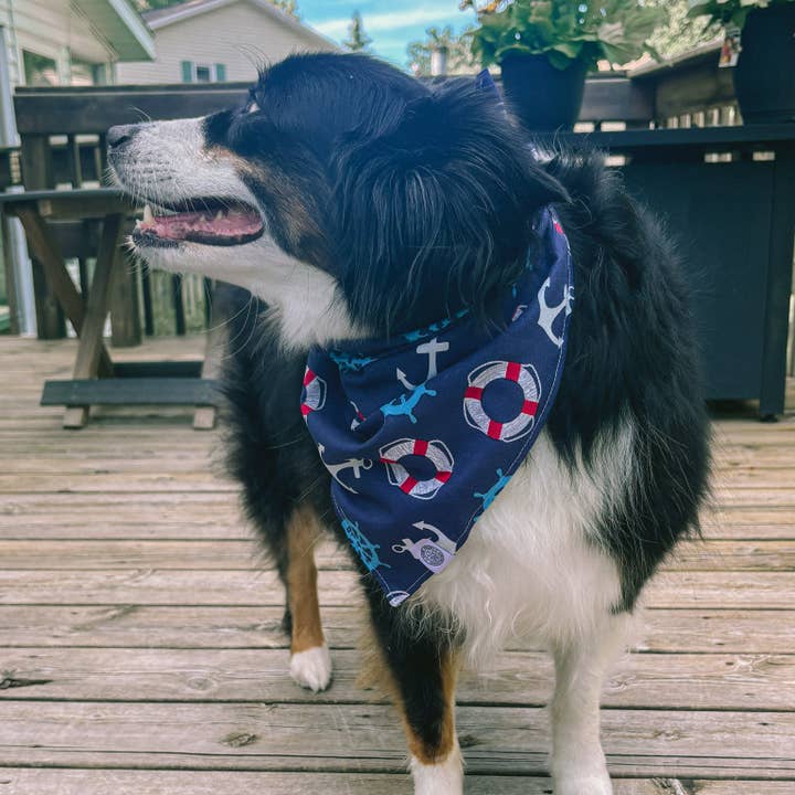Blue Captain Dog Bandana | Sailing Nautical Navy Boat Pet Scarf for wholesale on Faire