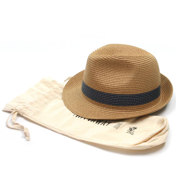 Foldbar Trilby Style Rejsesolhue - Blå Band (57cm) for engroshandel hos Black Ginger