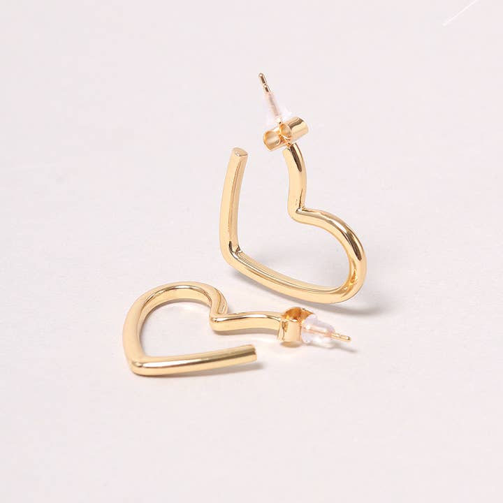 Fashion City - Wholesale Hoop Earrings - 14K Gold-Dipped Heart Hoop Earring