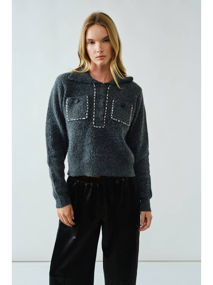 Aaron & Amber - Wholesale Knit Sweater - Women's - AJT5389 STITCH DETAIL COLLAR PULLOVER SWEATER1