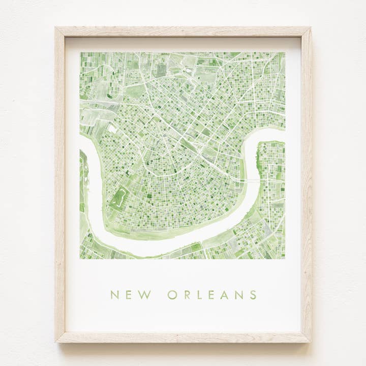 Aquarellkarte von New Orleans Louisiana KUNSTDRUCK für den Großhandel von Turn-of-the-Centuries