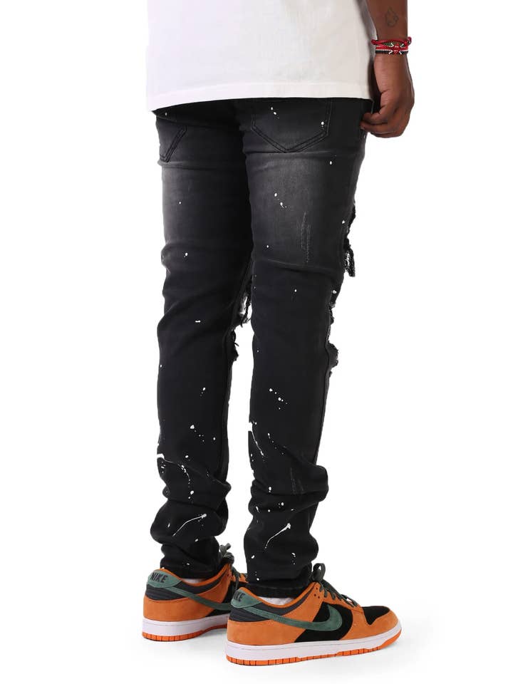 Black RHINESTONE PATCHED JEANS for wholesale on Faire