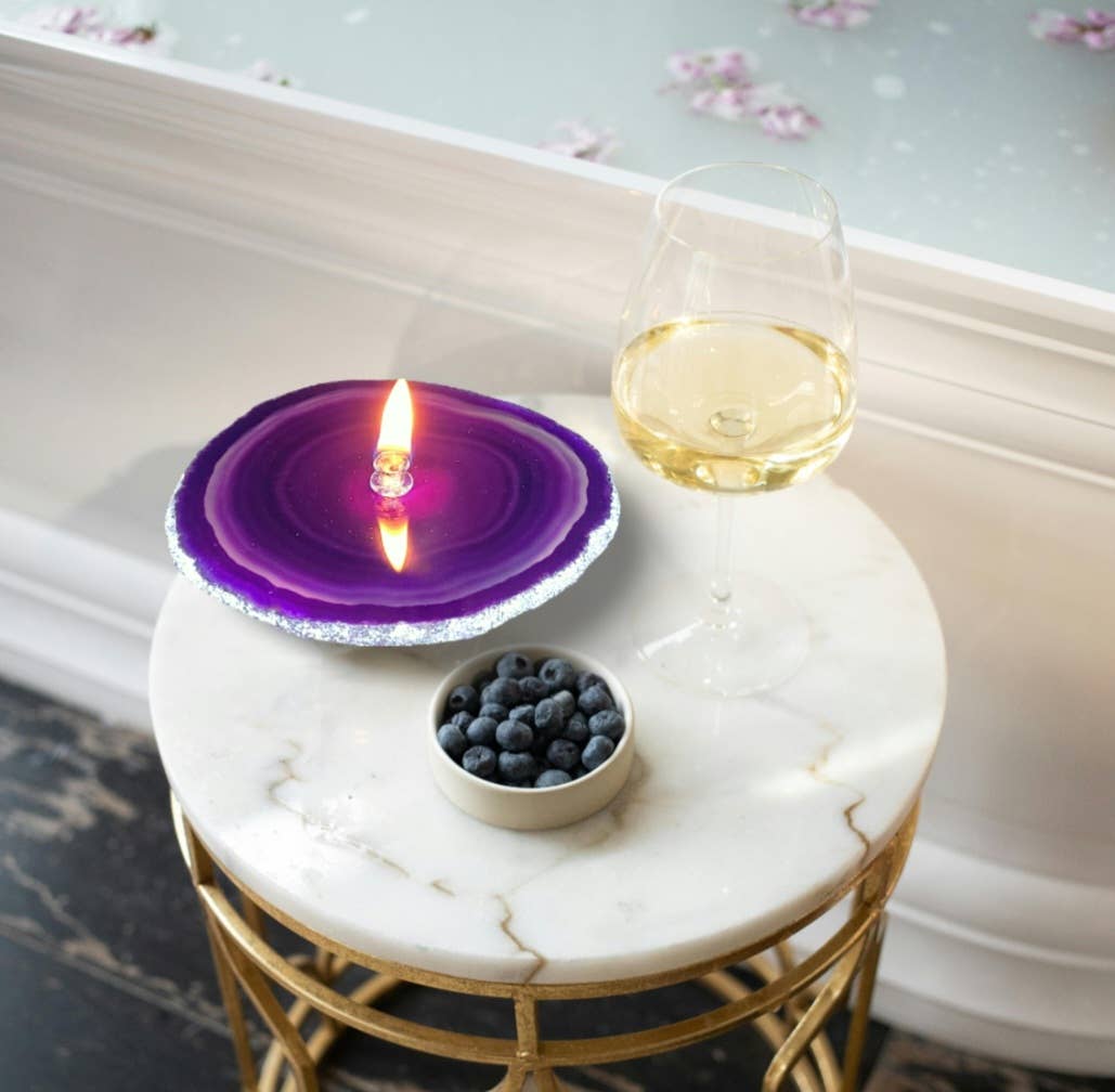 Essoya - Wholesale Decorative Tabletop Object - Purple Agate Oil Candle with Natural Lamp Oil Spa Gift box9