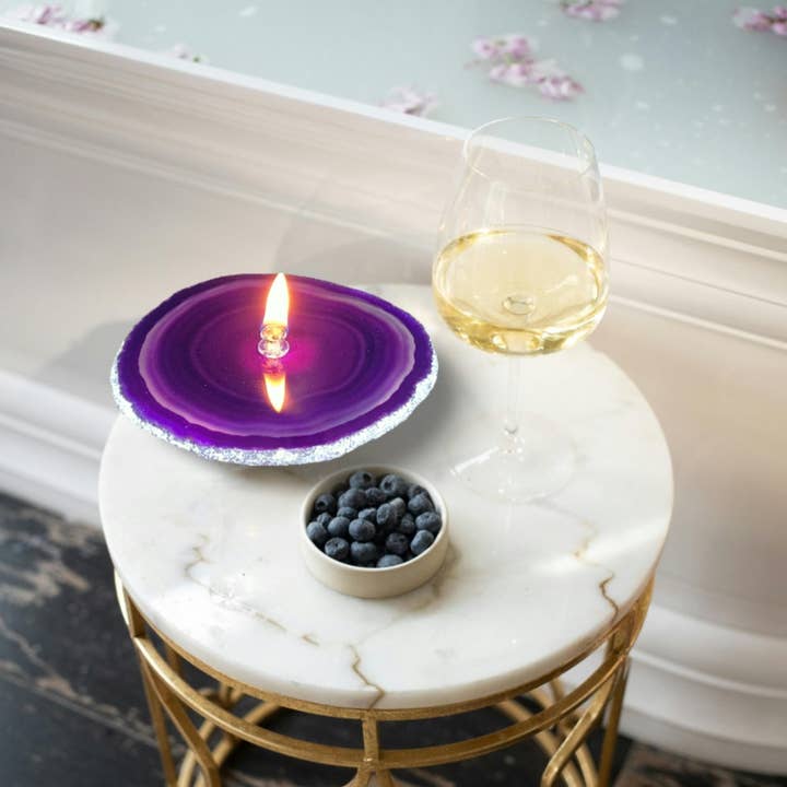 Essoya - Wholesale Decorative Tabletop Object - Purple Agate Oil Candle with Natural Lamp Oil Spa Gift box9