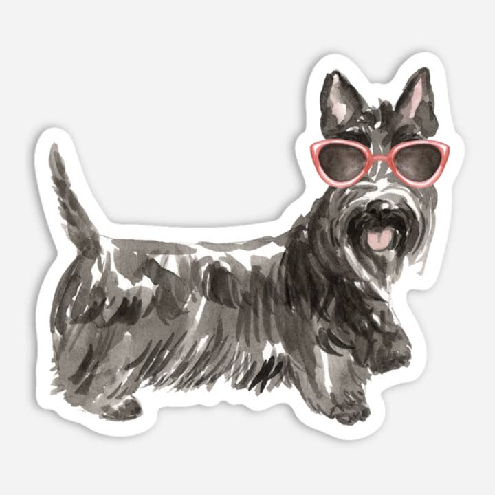 Cute Scottie Dog Sticker – Fun Sunglasses Pup Vinyl Decal for wholesale by Mac and Mo Studio - Luxury Stationery and Greeting Cards