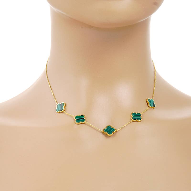Fashion City - Wholesale Pendant/Charm Necklace - Gold-Dipped Linked Colored Clover Necklace8