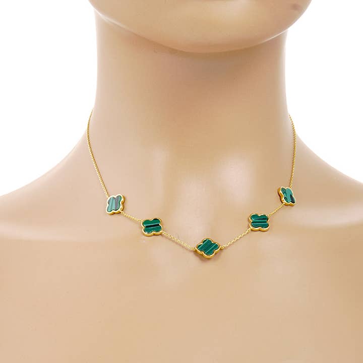 Fashion City - Wholesale Pendant/Charm Necklace - Gold-Dipped Linked Colored Clover Necklace8