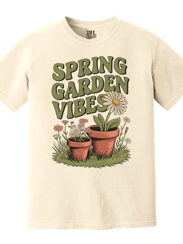 T-shirts met grafische print van lentetuinvibes voor wholesale door Soil Comforts