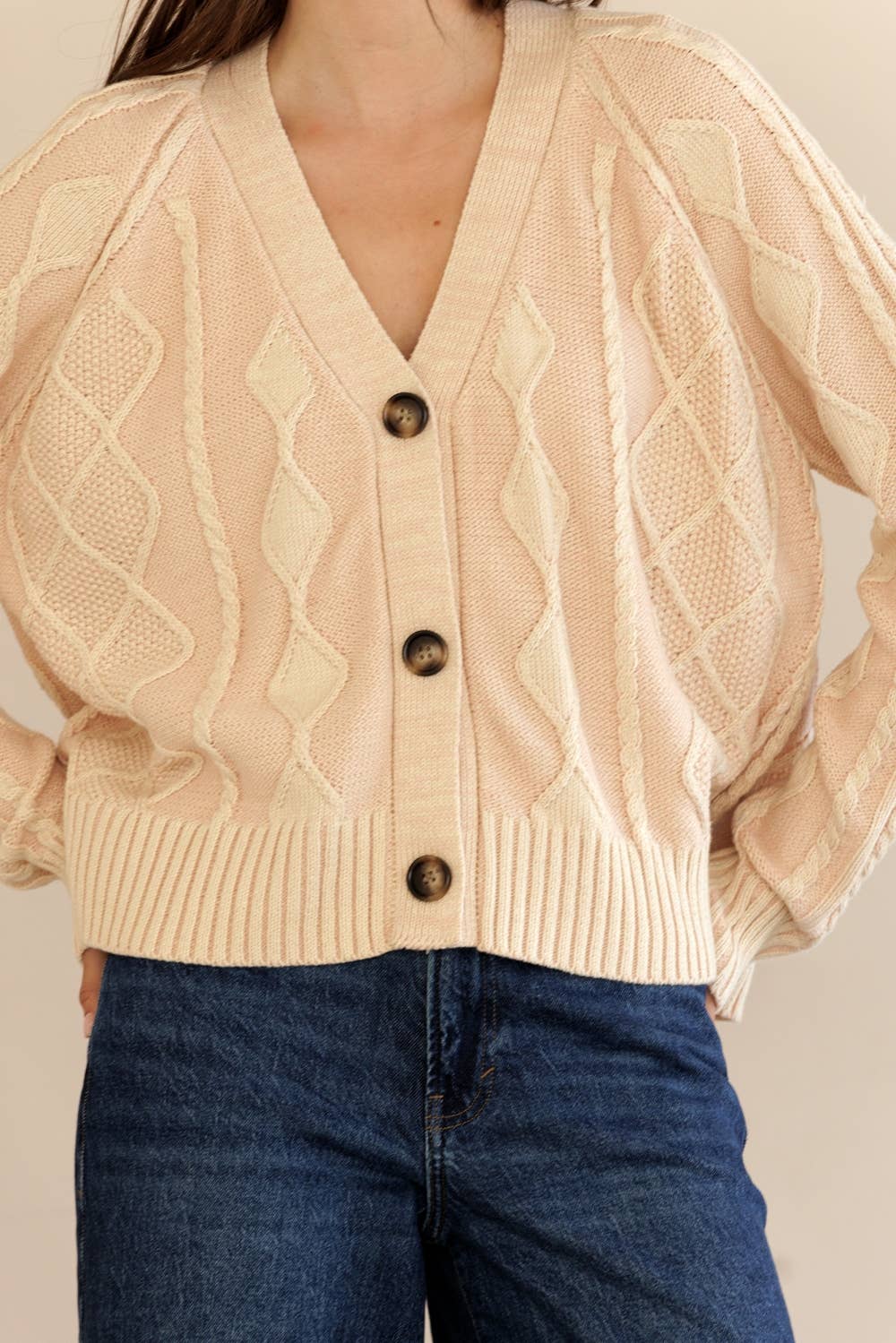 STORIA - Vente Cardigan – femme - JT7252-GILET À BOUTONS EN MAILLE CÂBLÉE5