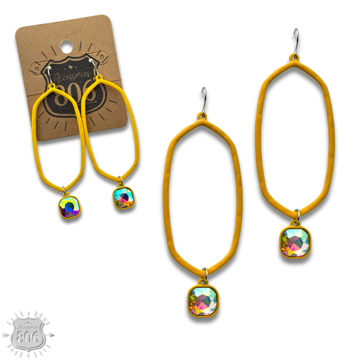 Pink Panache Brands - Wholesale Dangle Earrings - Open hexagon earring with rhinestone drop last call1