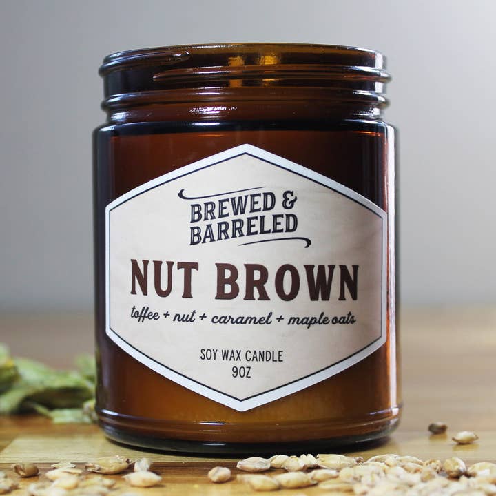 Nut Brown candle for wholesale by Brewed & Barreled