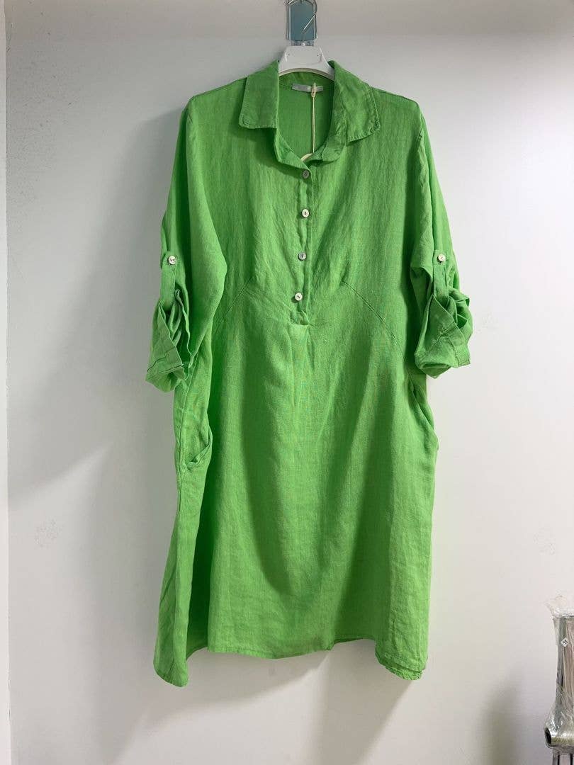 Happy look – Großhandel Kleid – Damen – Kurzes Hemdkleid aus Leinen mit langen Ärmeln3