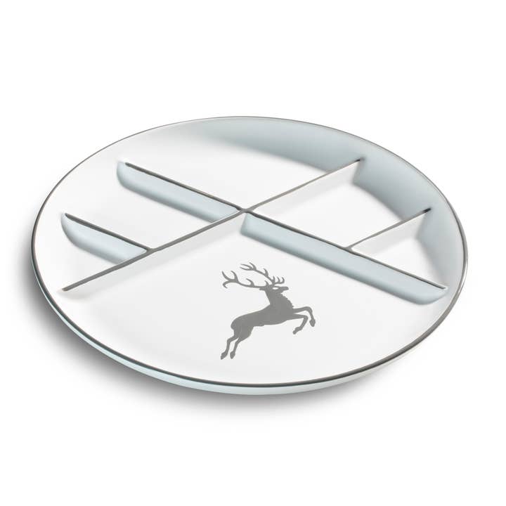 Piatto da fonduta in ceramica Gmundner con cervo grigio e 6 scomparti per la vendita all'ingrosso da parte di Gmundner Keramik Handels GmbH