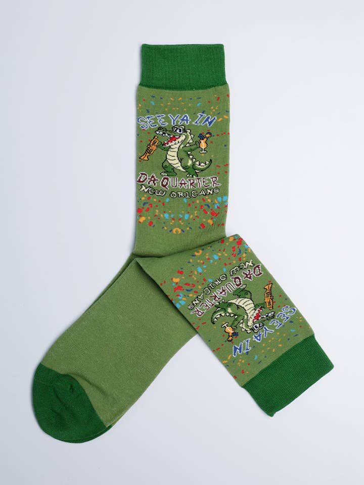 Men's In Da Quarter Party Alligator Crew Socks for wholesale by Just Fun Socks