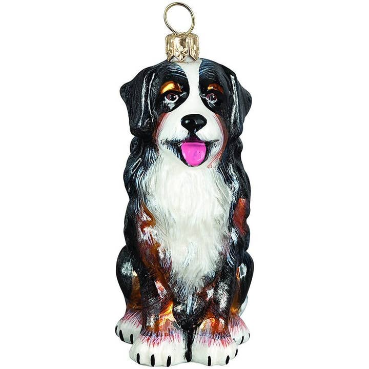 Bernersennenhund siddende glaspynt for engroshandel hos Joy To The World Collectibles