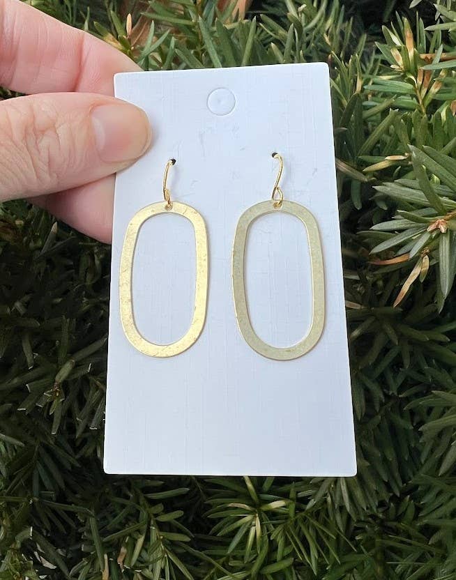 Baubles by B - Wholesale Dangle Earrings - Gold Oval Brass Metal Earrings0