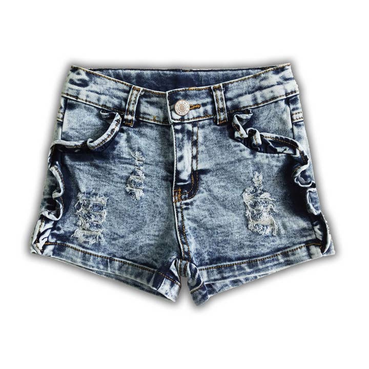 Yawoo Garments - Wholesale Shorts - Kids - Washed white elastic waistband jeans baby girls denim shorts0