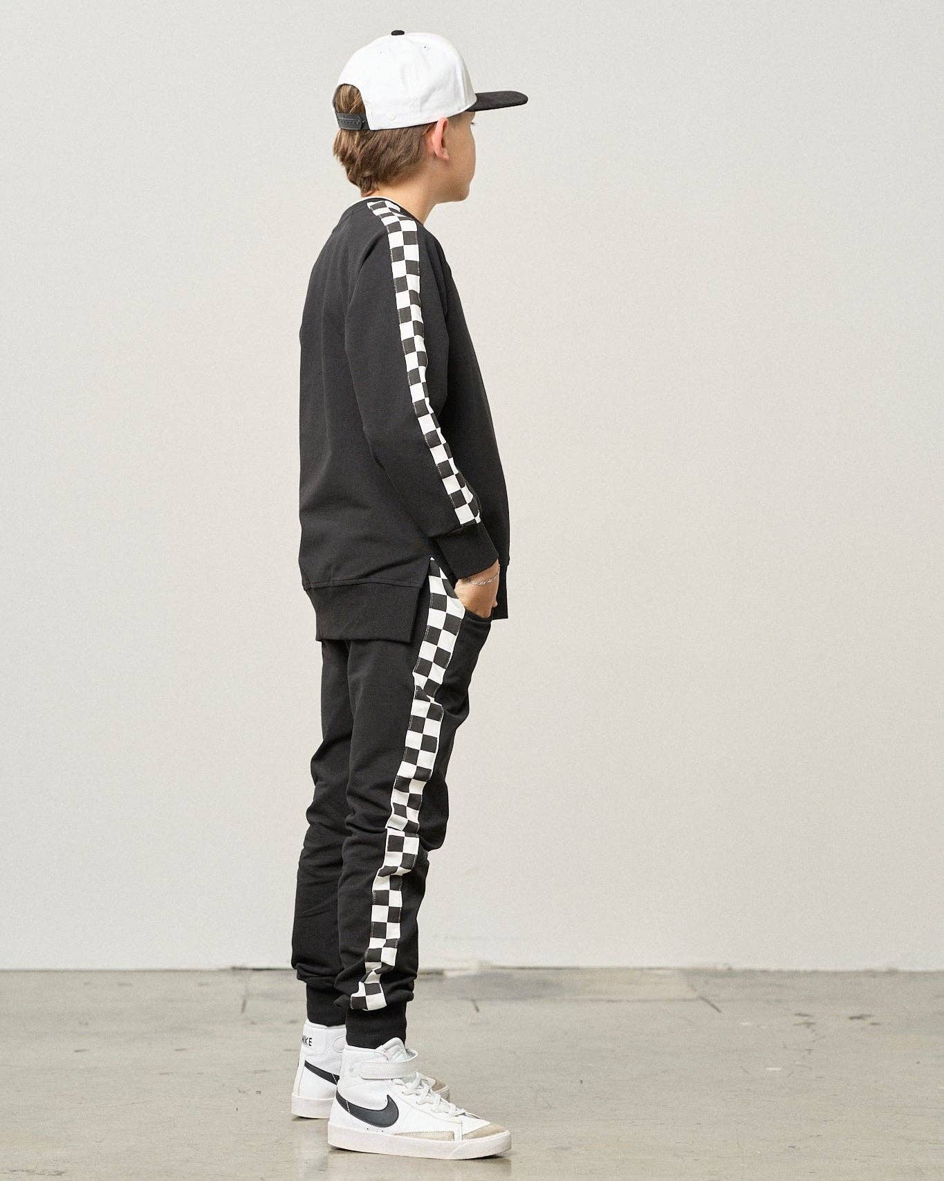 Little Bipsy - Wholesale Lounge Sweatpants/Joggers - Kids - Side Checkered Jogger - Black4