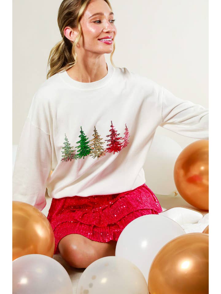 Vine & Love - Wholesale Knit Sweater - Women's - Christmas Tree Sequin Detail Knitted Sweater Top VT8148411