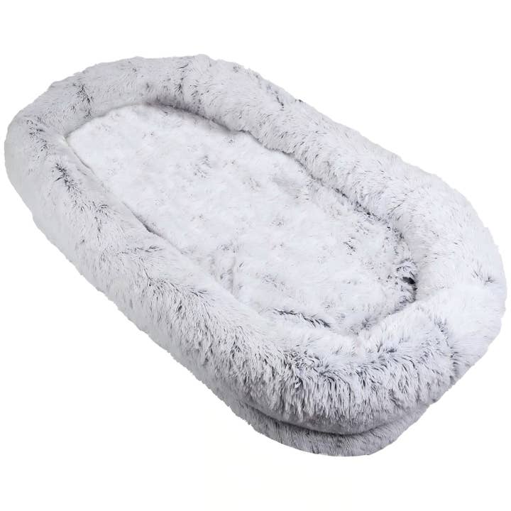 Gray Human Dog Bed 71x45 Washable Faux Fur Orthopedic Grey for wholesale on Faire