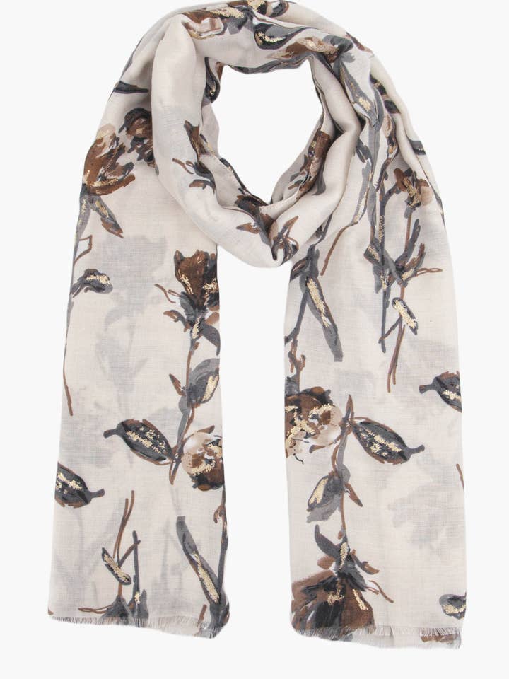 Vaeda Cremefarbener Floraler Leichter Schal für den Großhandel von Sarta Accessories