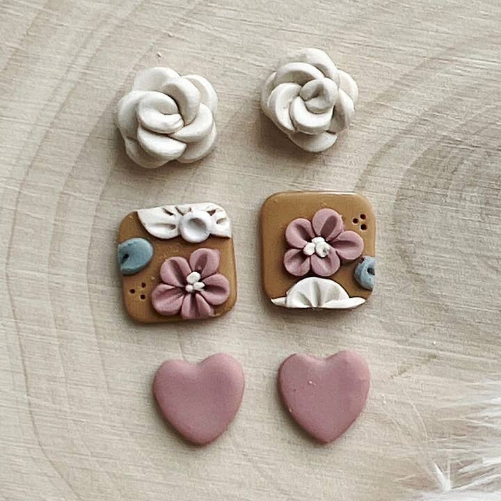Cream Rose Floral Stud Pack for wholesale by Courage & Calling