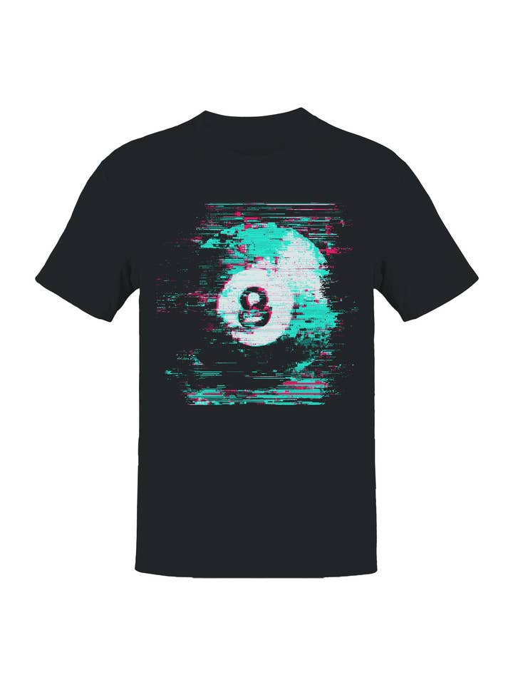 Glitched Neon 8-Ball Art Men's T-shirt for wholesale by TShirtGuys.com