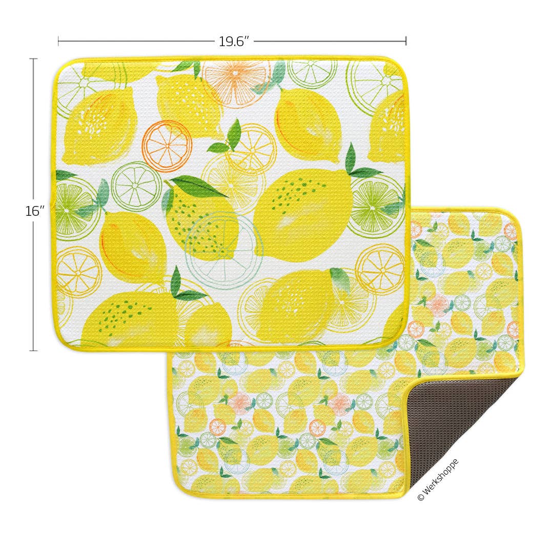 WerkShoppe - Vendita all'ingrosso Sgocciolatoio/scolapiatti - Set di 2 tappetini asciuga stoviglie a quadretti con limoni5