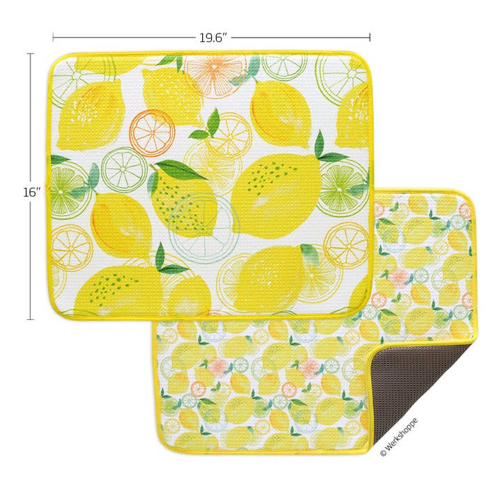WerkShoppe - Vendita all'ingrosso Sgocciolatoio/scolapiatti - Set di 2 tappetini asciuga stoviglie a quadretti con limoni5