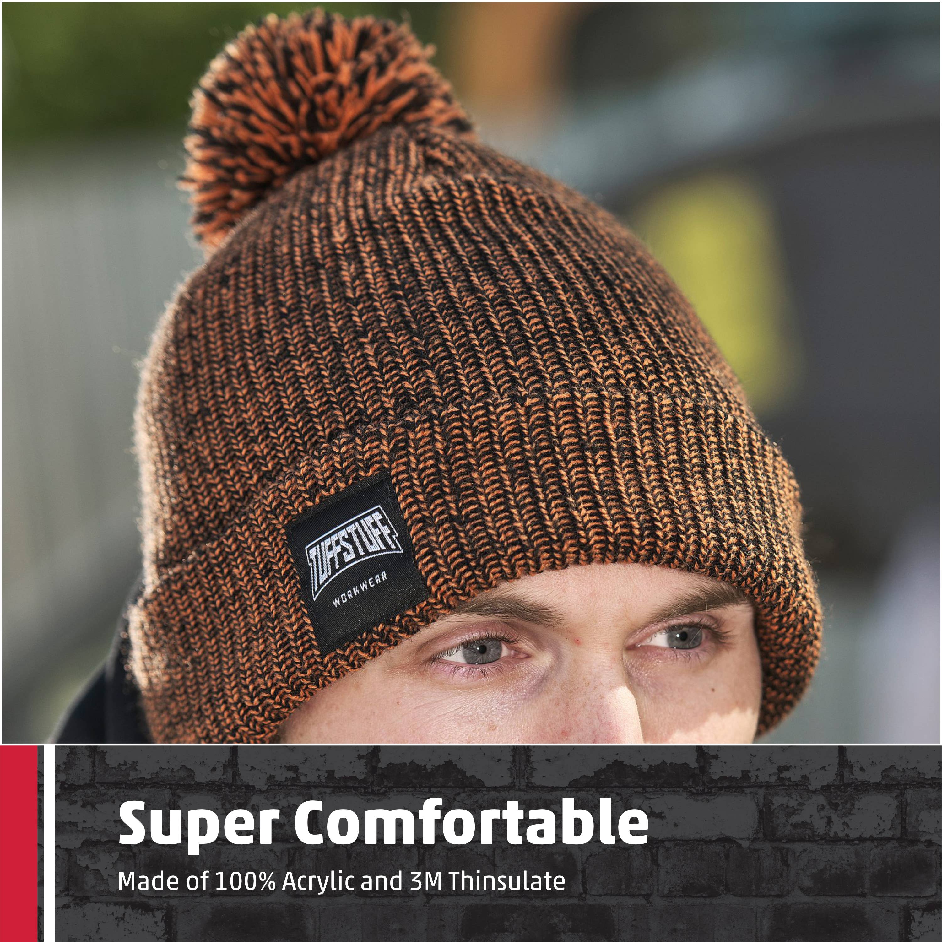 TuffStuff Elite Orange Bobble Hat, Chunky Knit, Versatile for wholesale on Faire1