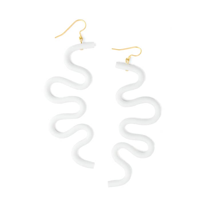 Small Tube Squiggles dangly earrings in White for wholesale by By Chavelli