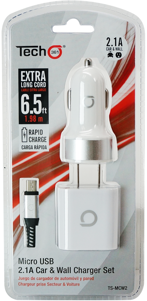 iTech361 - Wholesale Portable Charger - 2.1A CAR & WALL CHARGER SET 6.5'/2M RAPID CHARGE MICRO USB1