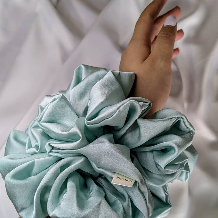 Janzy - Wholesale Scrunchie - Women's - Baby Turquoise Oversized Silk Scrunchie1